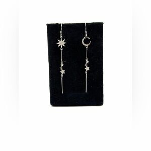 Sterling Silver Star and Moon Dangle Earrings